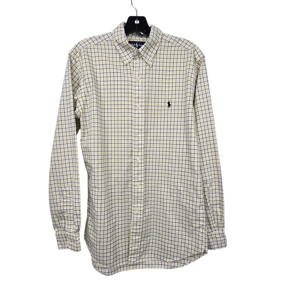 Ralph Lauren Button Down Shirt Mens M Yellow Black Check Classic Fit Pony Preppy